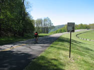 Rider approaching scenic overlook on the Blue Ridge Parkway.